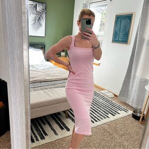Wild Fable Bodycon Dress Womens 2XS Pink Square Neck Sleeveless Midi Length NWT